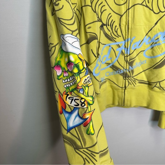 Authentic Ed Hardy by Christian Audigier yellow zip up hoodie - Picture 5 of 11